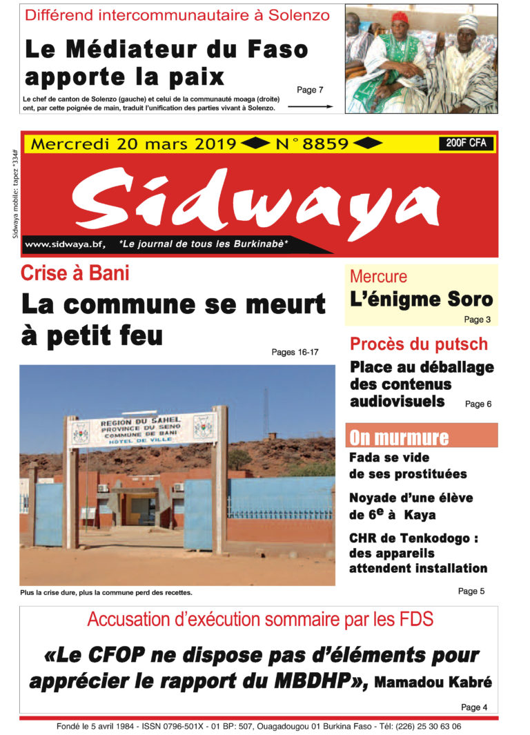 Une Sidwaya du 20 30 2019