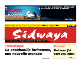 Sidwaya du 19 avril 2019