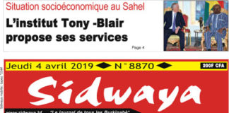Une Sidwaya du 04 Avril 2019