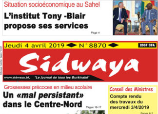 Une Sidwaya du 04 Avril 2019