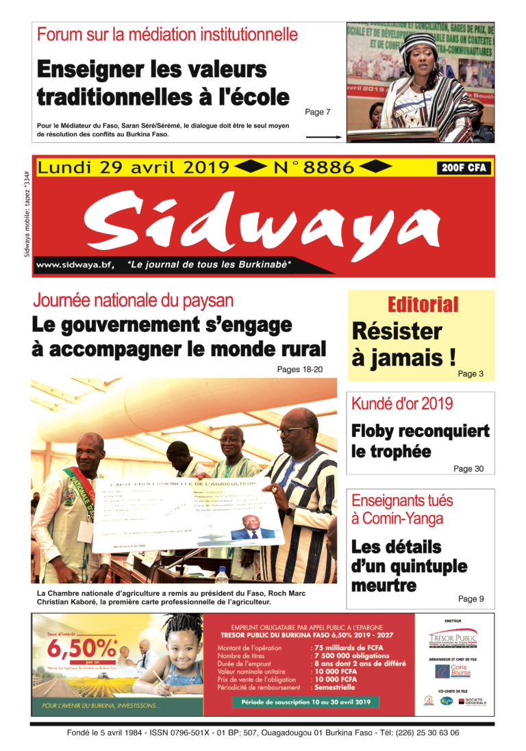 Une Sidwaya du 29 04 2019