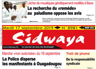 Une Sidwaya du 17 septembre 2019