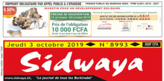 Une Sidwaya du 03 octobre 2019