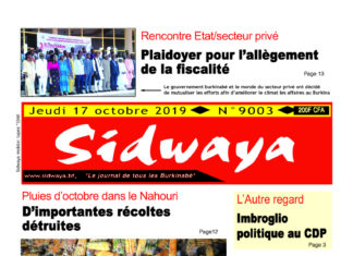 Une Sidwaya du 17 – 10 – 2019