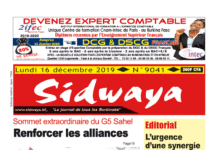Une Sidwaya du lundi 12 décembre 2019