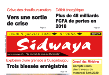 Une Sidwaya du 09 janvier 2020