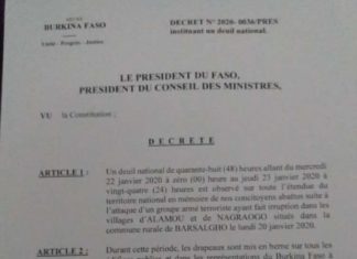 Sanmatenga : attaque terroriste faisant 36 morts, le gouvernement décrète un deuil national de 48 heures