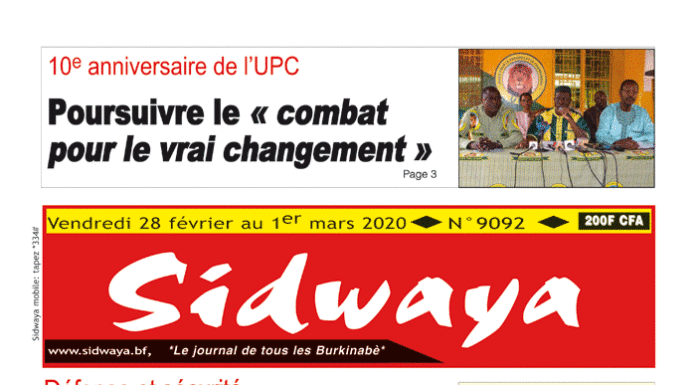 Une Sidwaya du 28 février 2020