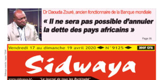 Une Sidwaya du vendredi 17 au dimanche 19 avril 2020