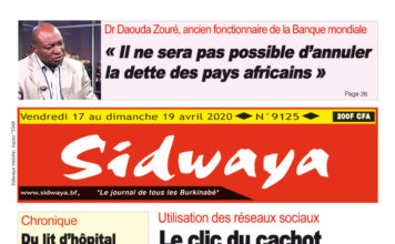 Une Sidwaya du vendredi 17 au dimanche 19 avril 2020