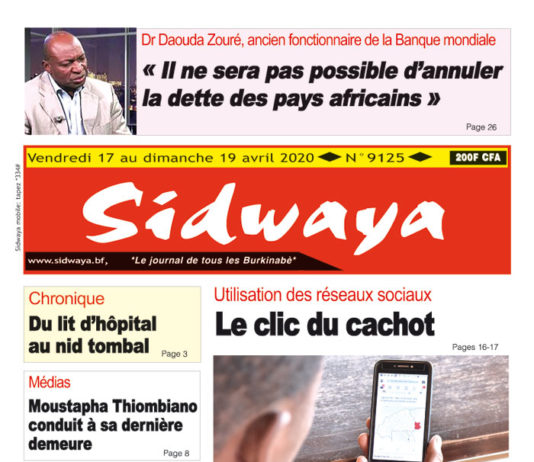 Une Sidwaya du vendredi 17 au dimanche 19 avril 2020