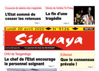 Une sidwaya du 20 04 2020