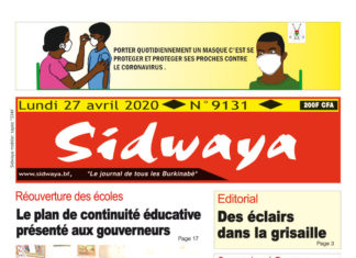 Une Sidwaya du lundi 27 avril 2020