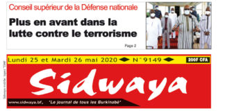 Une Sidwaya du lundi 25 et mardi 26 mai 2020