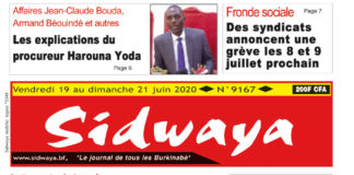 Une Sidwaya du 19 au 21 juin 2020