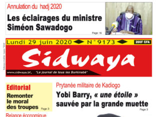 Une Sidwaya du lundi 29 juin 2020