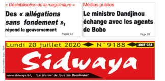 Une Sidwaya du lundi 20 juillet 2020