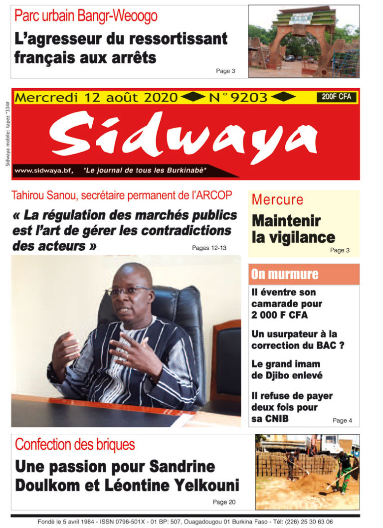 Une Sidwaya du 12 août 2020