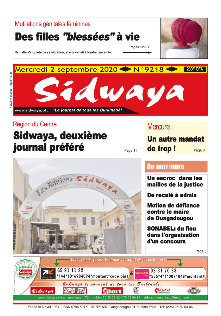 Une Sidwaya du mercredi 02 septembre 2020