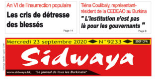 Une Sidwaya du mercredi 23 septembre 2020