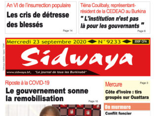 Une Sidwaya du mercredi 23 septembre 2020