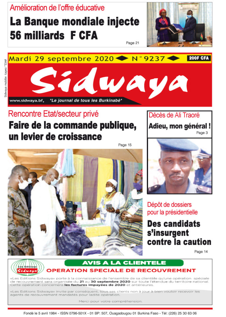 Une du 29-09-2020