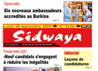Une Sidwaya du lundi 28 septembre 2020