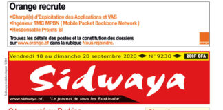 Une Sidwaya du vendredi 18 au dimanche 20 septembre 2020