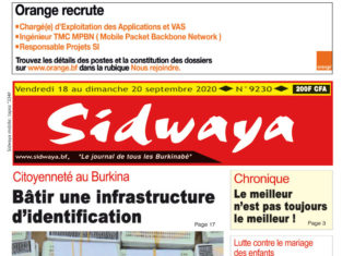 Une Sidwaya du vendredi 18 au dimanche 20 septembre 2020