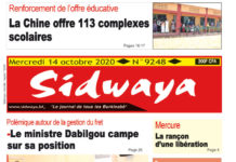 Une de Sidwaya du 14 octobre 2020