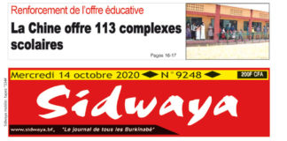Une de Sidwaya du 14 octobre 2020