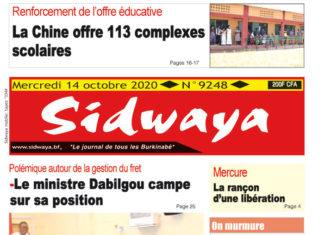 Une de Sidwaya du 14 octobre 2020