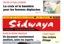 Une du Sidwaya du 22 octobre 2020