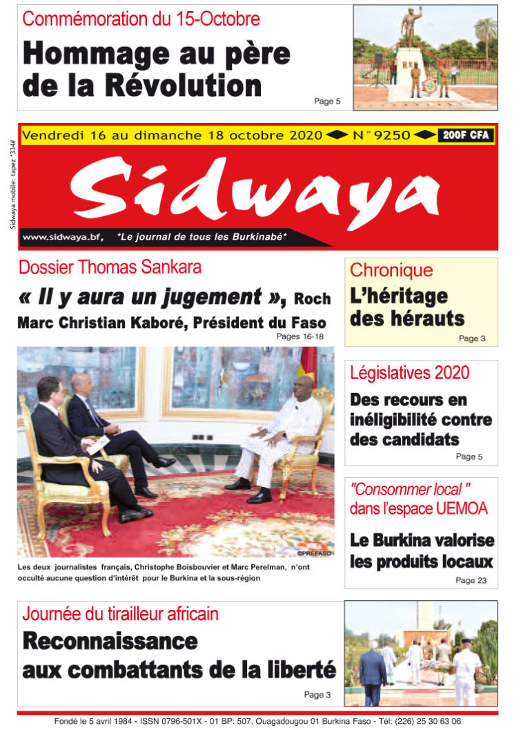Une Sidwaya du 16 10 2020