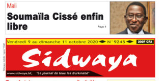 Une du Sidwaya du vendredi 9 au dimanche 11 octobre 2020