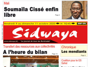 Une du Sidwaya du vendredi 9 au dimanche 11 octobre 2020