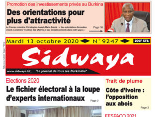 Une sidwaya du 13 10 2020