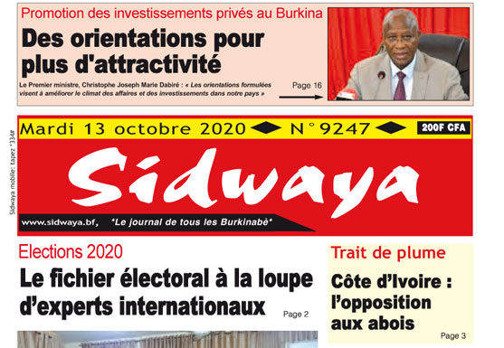 Une sidwaya du 13 10 2020