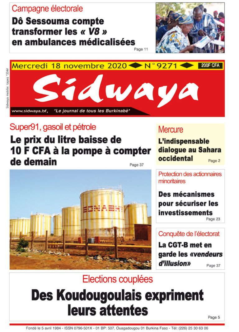 Une Sidwaya du 18-11-2020