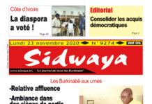 Une Sidwaya du lundi 23 novembre 2020
