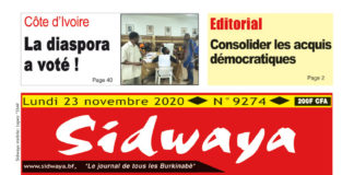Une Sidwaya du lundi 23 novembre 2020