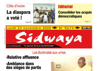Une Sidwaya du lundi 23 novembre 2020