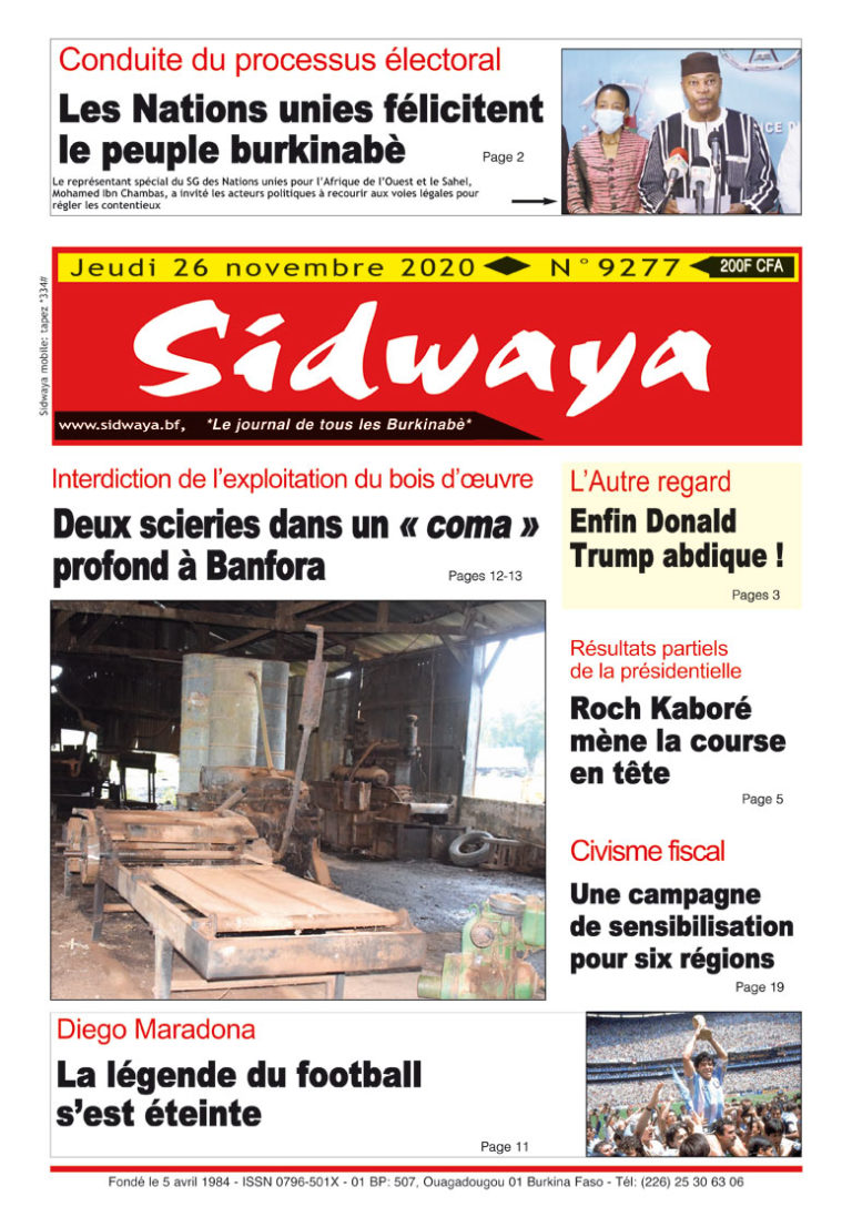 Une Sidwaya du 26 novembre 2020
