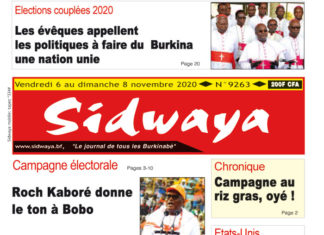 Une Sidwaya du vendredi 6 au dimanche 8 novembre 2020