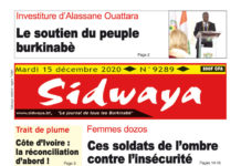 Une Sidwaya du mardi 15 décembre 2020