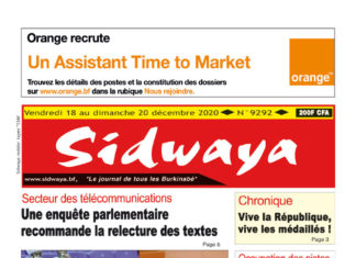 Une Sidwaya du vendredi 18 au dimanche 20 décembre 2020