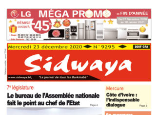 Une Sidwaya du mercredi 23 décembre 2020