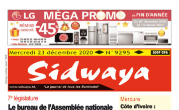 Une Sidwaya du mercredi 23 décembre 2020