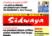 Une Sidwaya du 15-02-2021