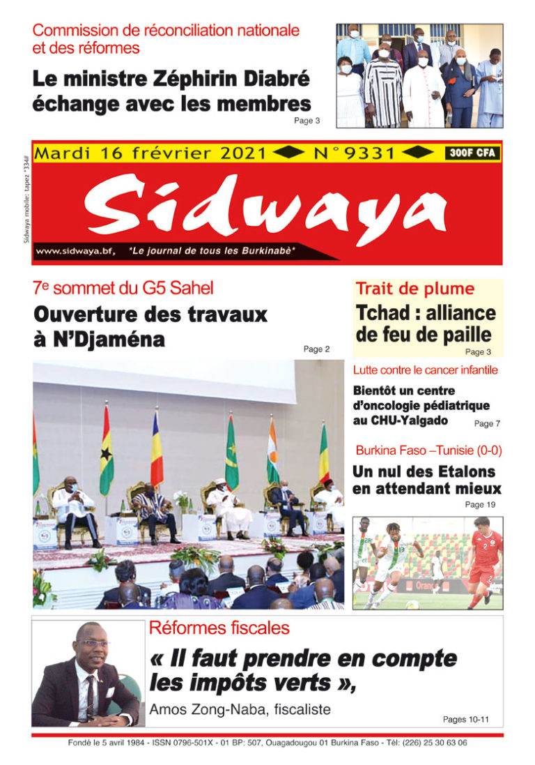 Une Sidwaya du mardi 16 février 2021